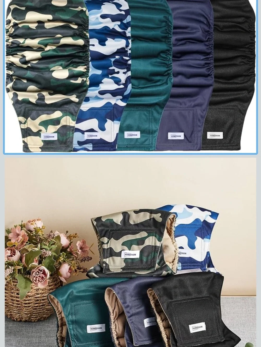 Reusable Dog Diapers Pack - Camo & Dark Solid Colors-5 Male belly band XL